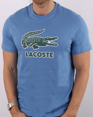 

Lacoste Turquin Синяя хлопковая футболка с круглым вырезом и логотипом с кракелюром, Turquin blue