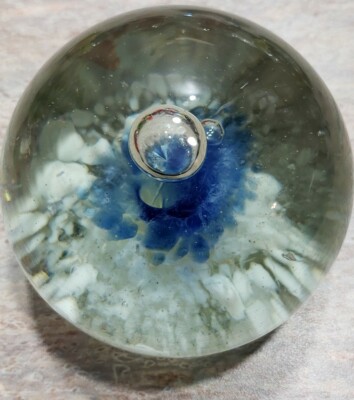 Rare Vintage RedKey Max Miller Blue Flower Glass Paperweight 