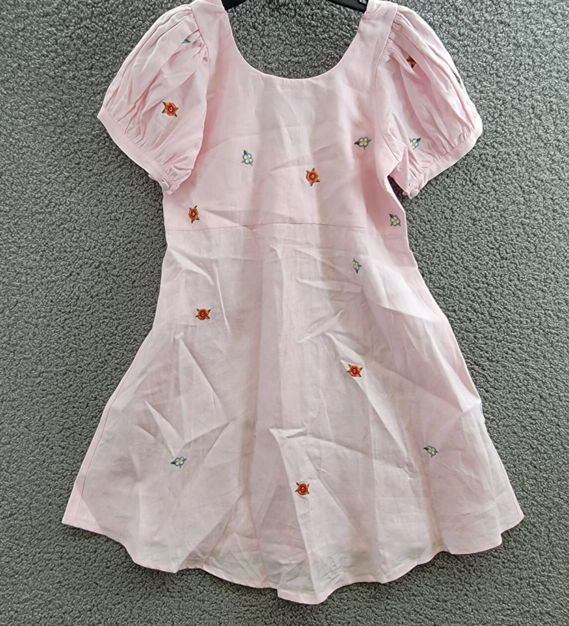 Fanm Mon Fennie Floral Embroidered Linen Dress Girls' 12 Pink Scoop Neck S/S - Picture 2 of 17