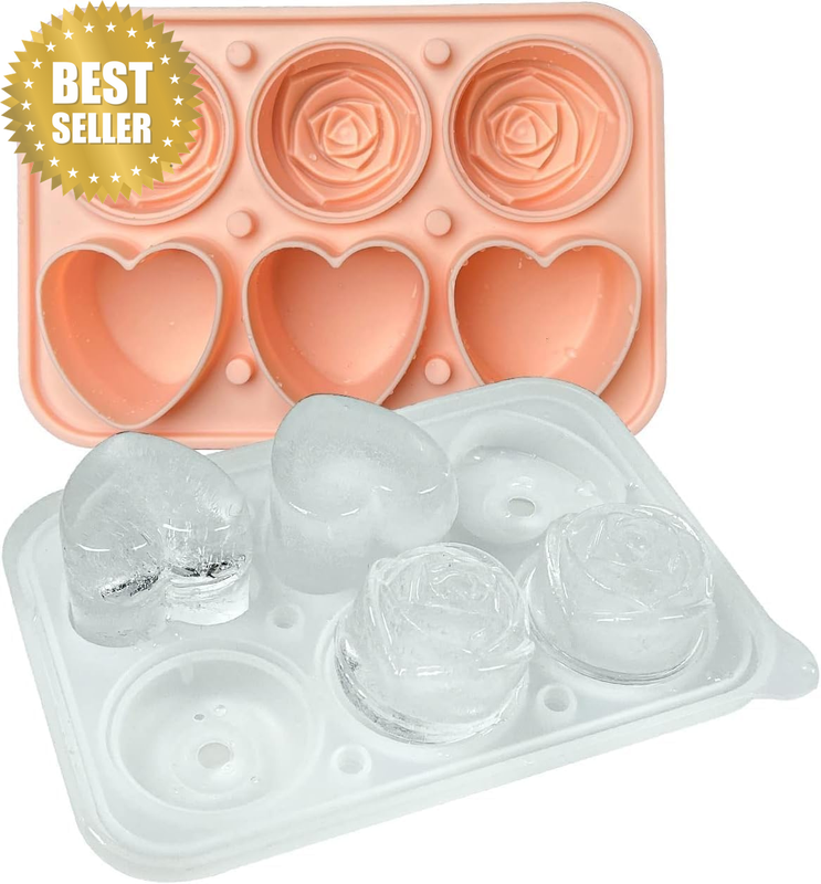 1PC Rose Ice Cube Mold, Heart Shapes Ice Cube Tray, Silicone Ice Mold Fun Shapes