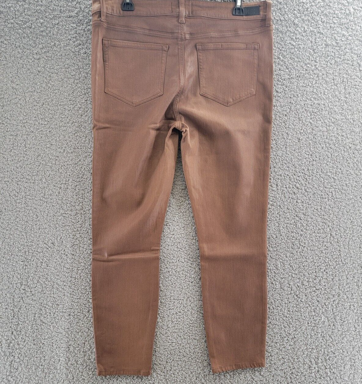 PAIGE Hoxton Ankle Pants Women's 33 Cognac Luxe Solid Coated Button Zip Closure - Picture 12 of 18