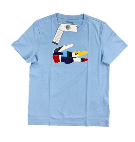 

NEW Lacoste Sport Short Sleeve Multi Croc Logo Mens T Shirt Spellout Blue TH0822, Синий, TH0822