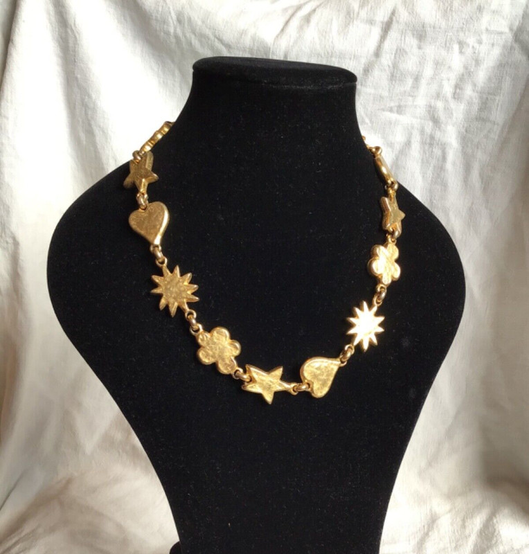 Collier Vintage Metal Dore Edouard Rambaud Paris Necklace Coeur Etoile 1980 1990