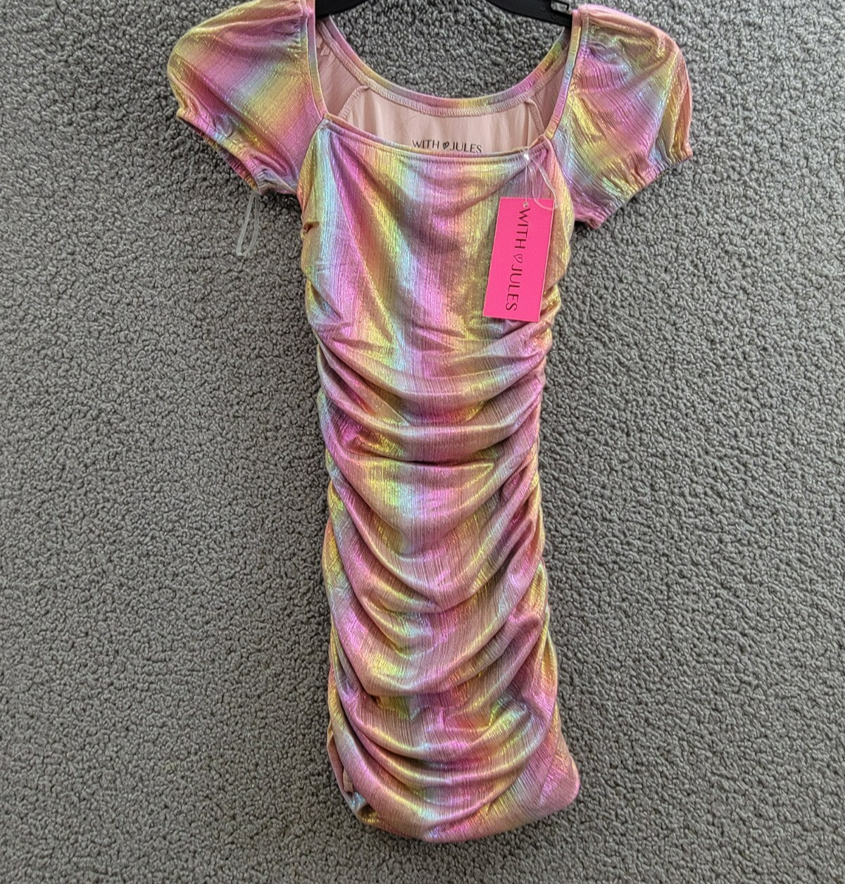 With Jules Ruched Square-Neck Mesh Dress Big Girls S Multi Short Sleeve Pullover - Picture 2 of 16