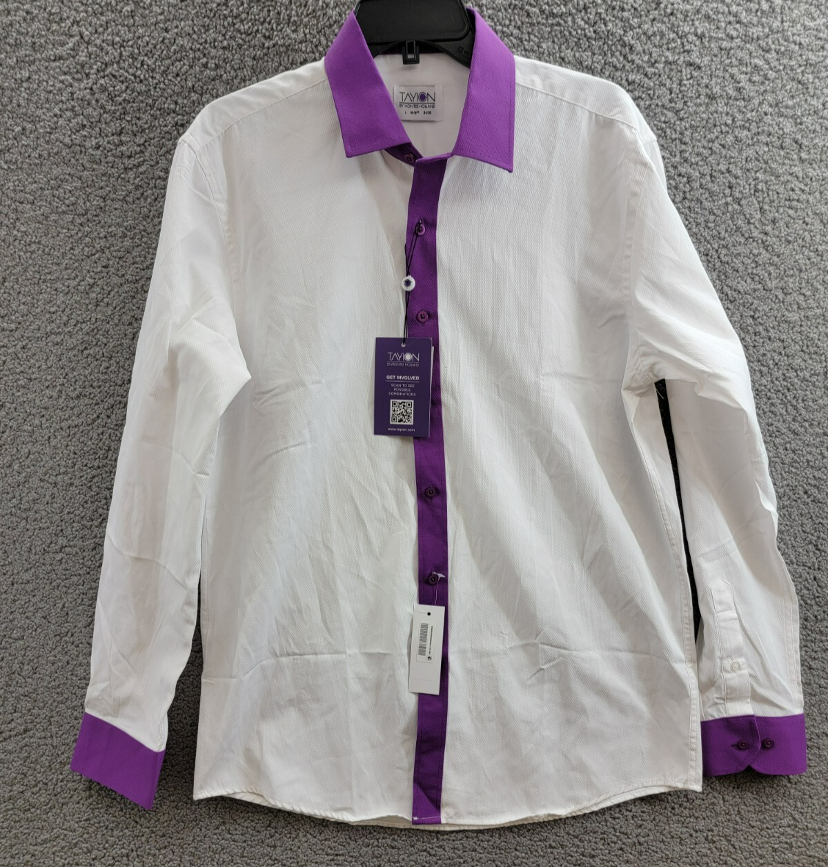 Tayion Collection Slim-Fit Purple Trim Dress Shirt Men's L 16-16.5 34-35 White - Picture 2 of 19