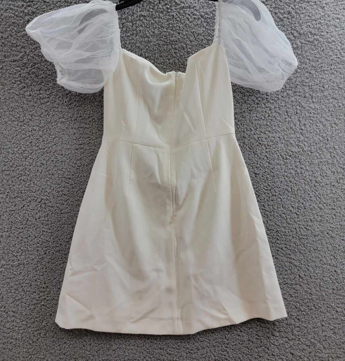 French Connection Whisper Puff Sleeve Dress Women's 6 Summer White Back Zip S/S - Picture 10 of 18