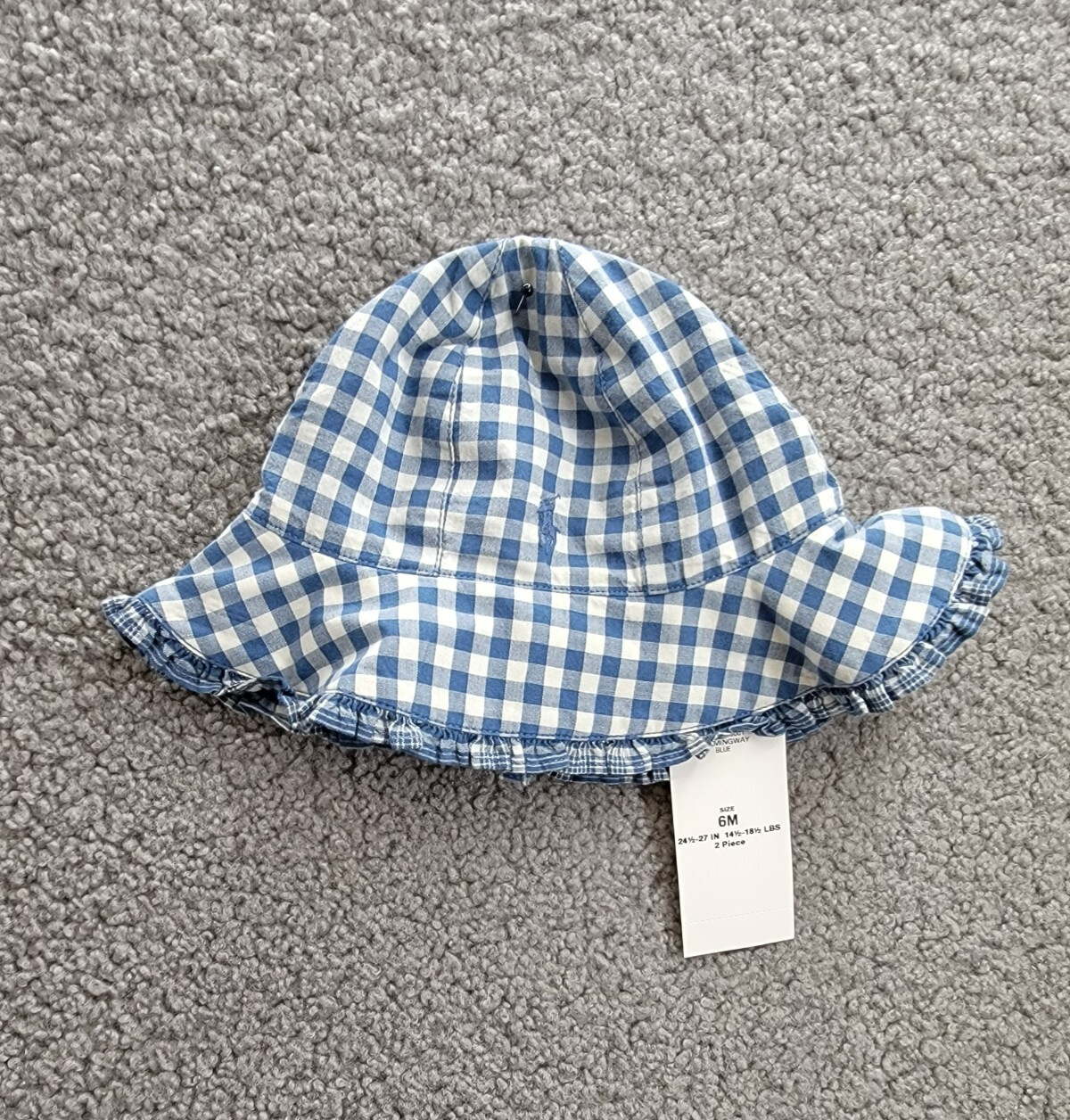 Ralph Lauren Gingham Madras Bubble Shortall & Hat Set Baby Girls 6M Blue Snap Up - Picture 21 of 24