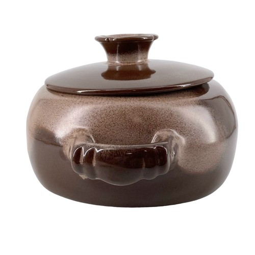 MCM Frankoma Pottery Brown 2 Qt Baker Casserole Dish Plainsman Open Handles 5V