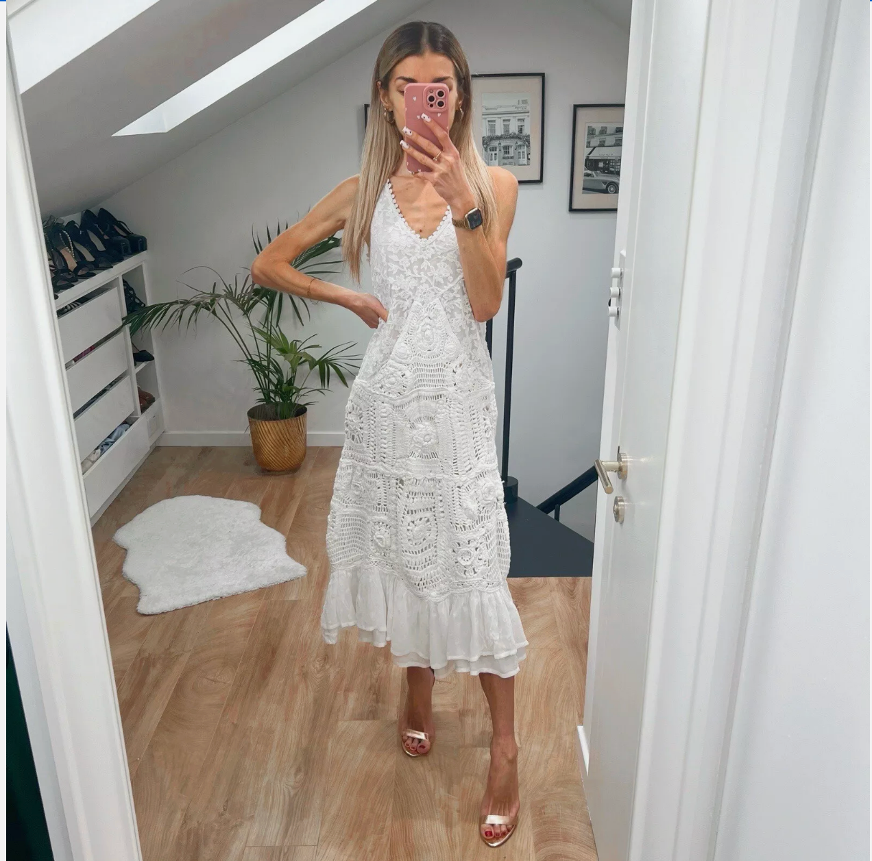 ZARA - mi ZARA ❤️sz M SS24 MIDI SAND COMBINATION CROCHET DRESS REF