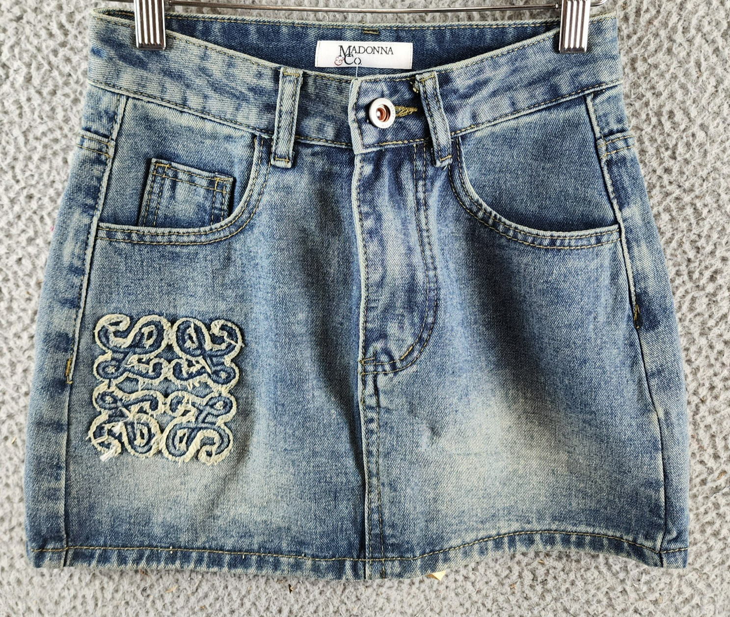 Madonna & Co Denim Mini Skirt Womens S Light Wash Embroidered Button Zip Closure - Picture 1 of 13