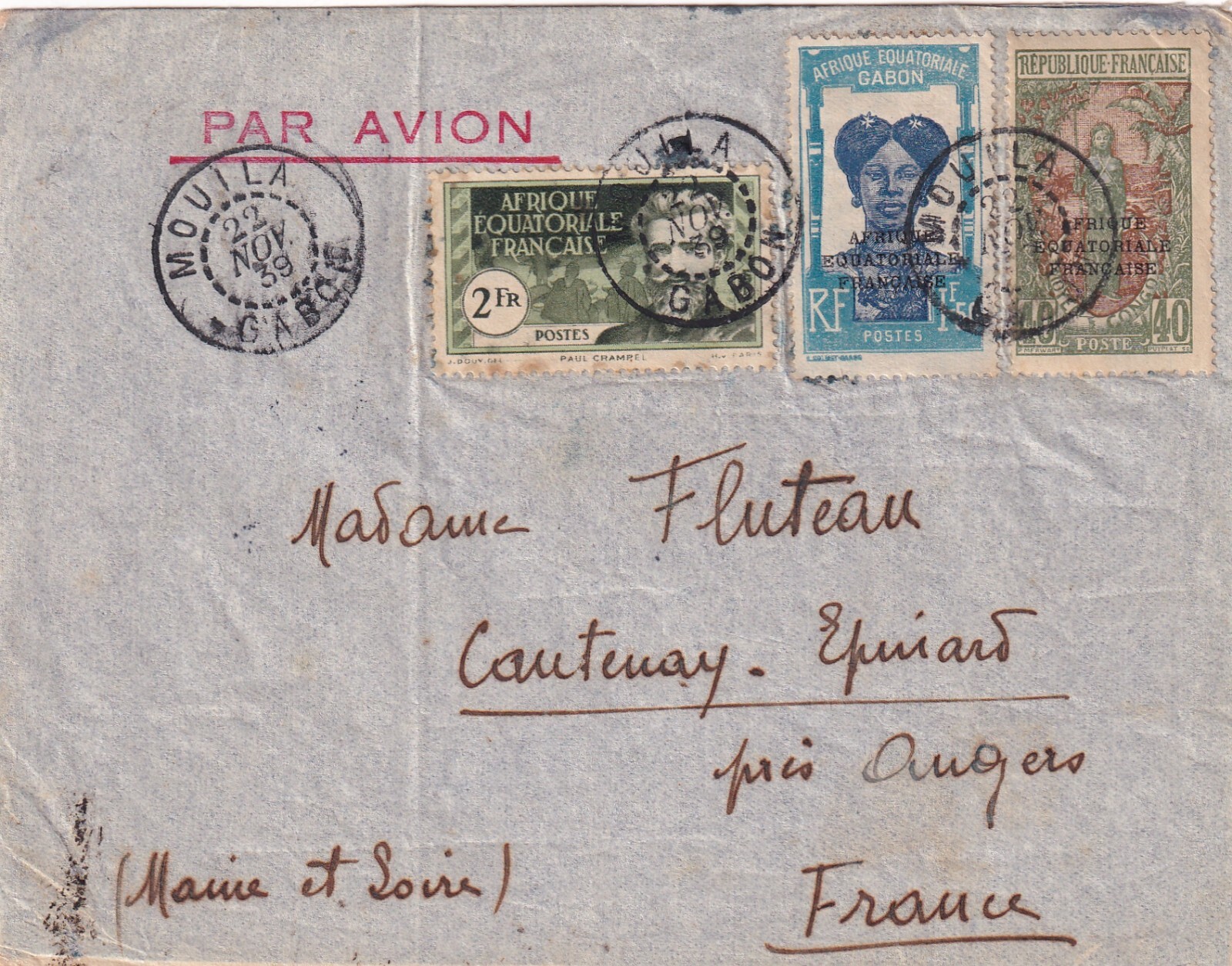 1939: Mouila, Gabon to France (57709) | eBay