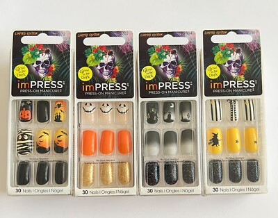 Lot of 4 imPress Press On Glow in the Dark Spooky Halloween Manicure Nail Sets