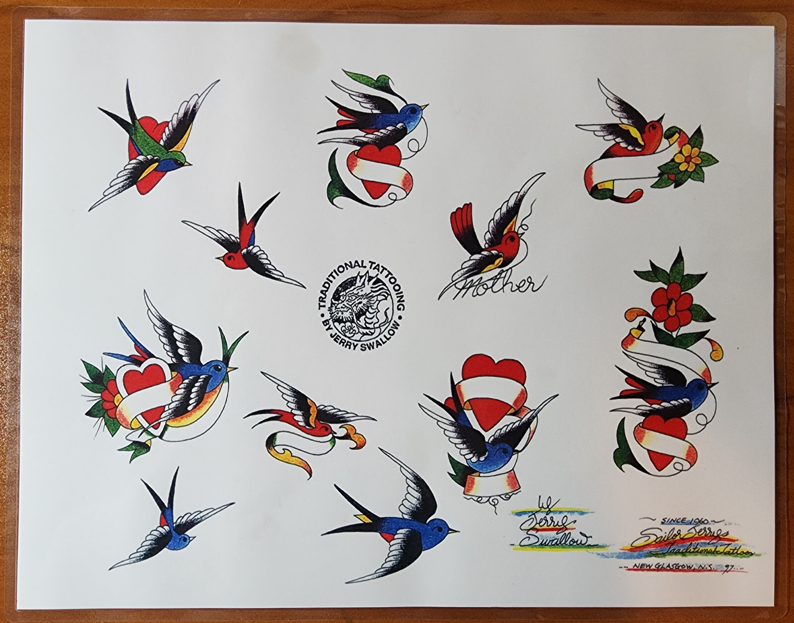 Traditional American Tattoo　ジェリースワロウ Sailor Jerry Style Swallow American Traditional Tattoo Flash