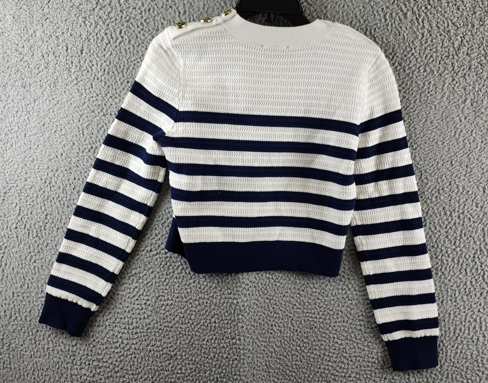 Generation Love Janice Cropped Sweater Women's S White/Navy Striped Long Sleeve - Picture 11 of 14