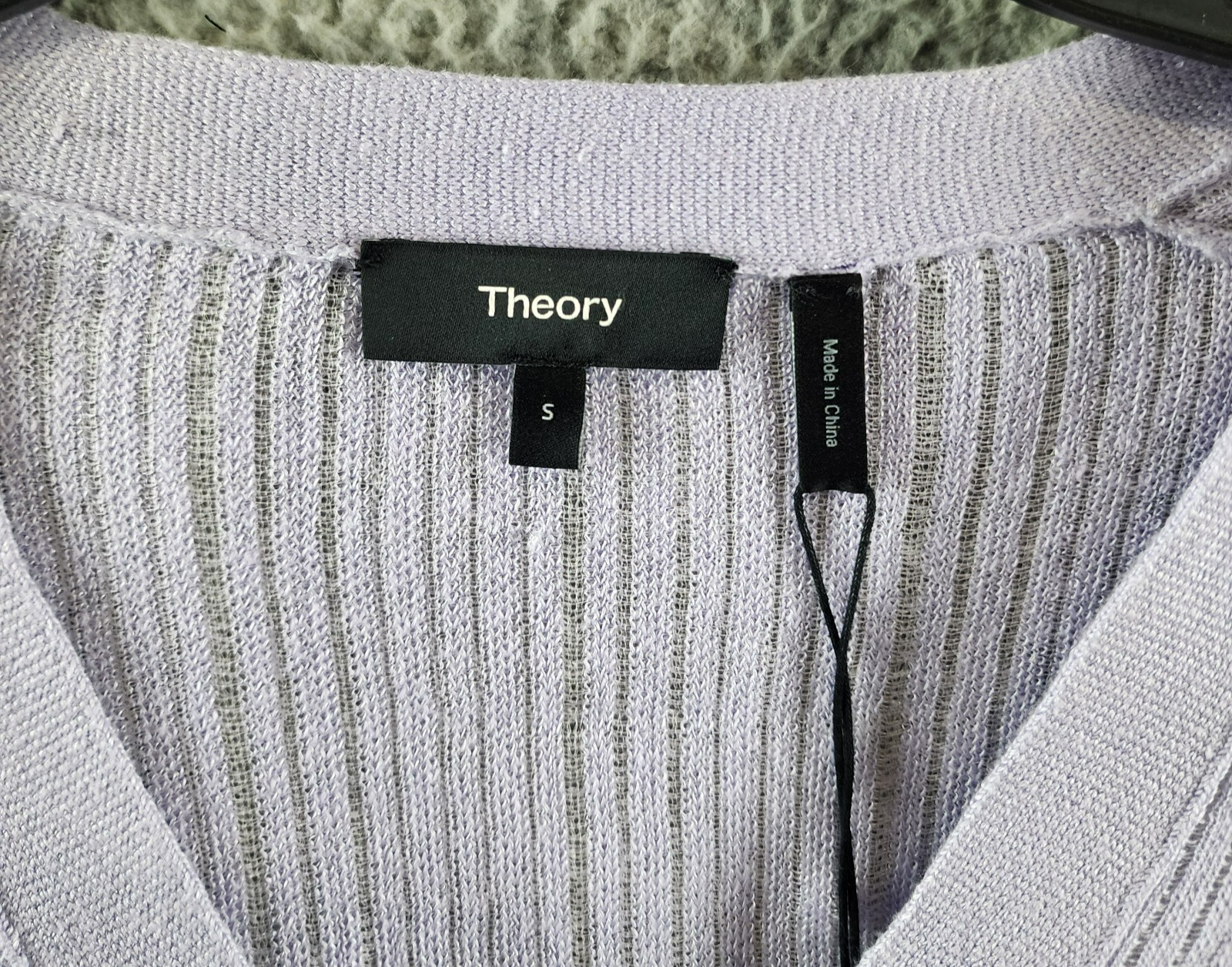 Theory Cropped Cardigan Women's S Soft Iris V-Neck Linen Blend Button Front L/S - Picture 5 of 14