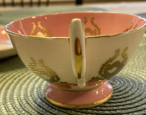 AYNSLEY JA Bailey Signed Athens Pink & Gold Rose Teacup #1543 vtg granny core 