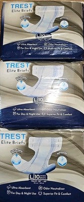 Trest Elite Briefs adult diaper nappy 3 Bag of 10 Size Large 