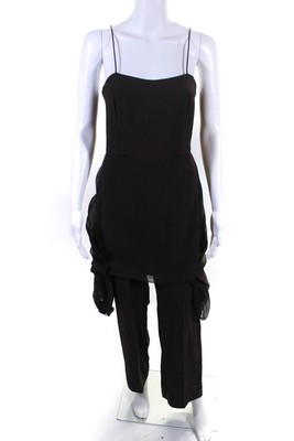 Max Mara Womens Sheer Pleated Short Sleeve Striped Tapered Jumpsuit Brown Size 6