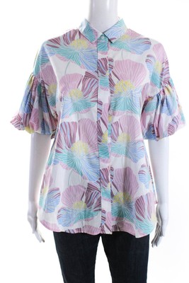 Borsa Donna Women's Collared Puff Sleeves Button Down Shirt Floral Size 42