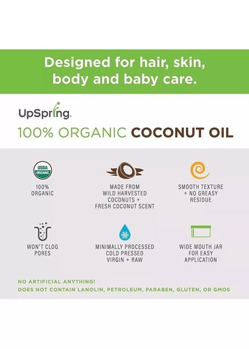 UpSpring 100% Pure Virgin Organic Coconut Oil for Skin Hair and Nails