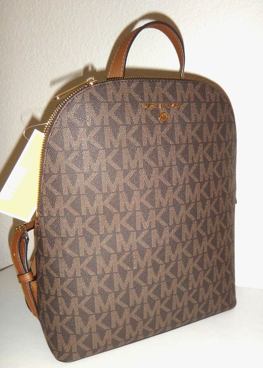 MICHAEL KORS Cindy MK Signature Brown LG Backpack Bag Gold