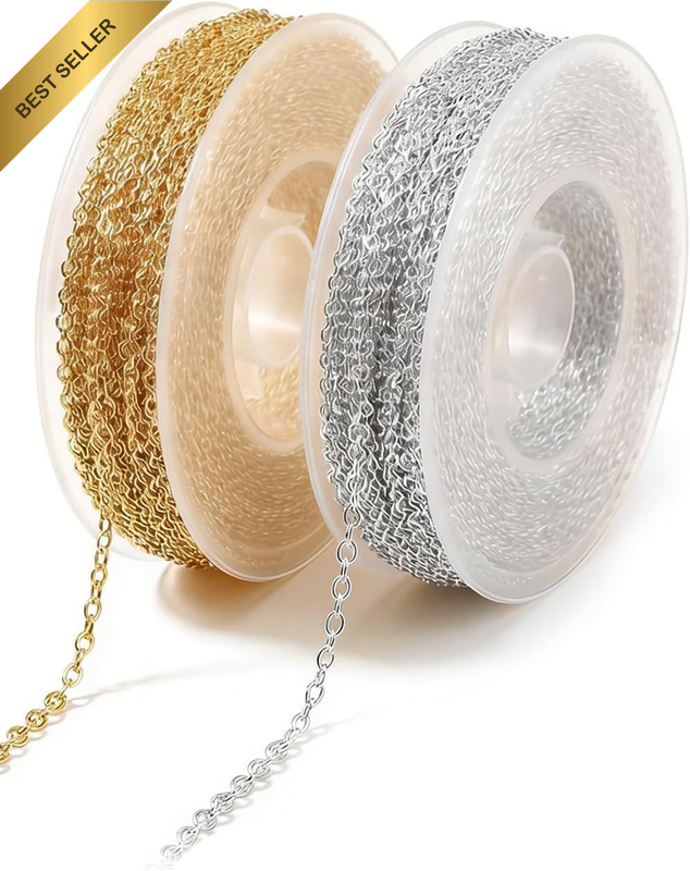 Complete Jewelry Making Kit: Premium Gold & Silver Alloy Chain Rolls with Lobste