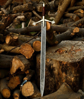 40''Hand Forged Damascus Steel Medieval Sword / Viking Sword With Leather Sheath