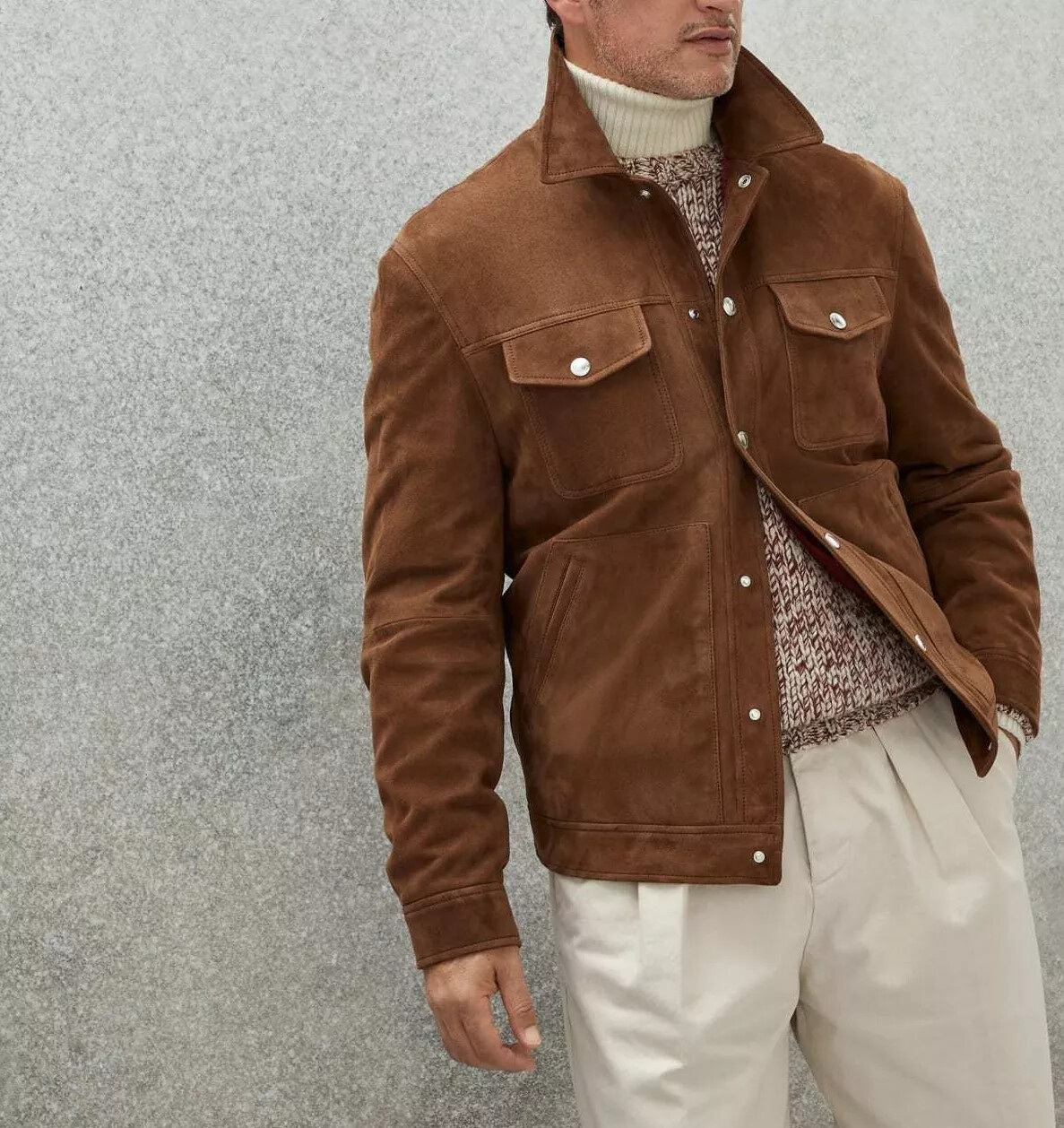 Men Brown Suede Leather Trucker Jacket 100% Lambskin Made To