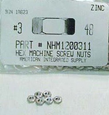 #3-48 Hex Machine Screw Nuts Steel Zinc Plated (200)