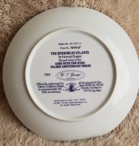 The Burning of Atlanta WS George 1988 Gone With The Wind Collector Plate