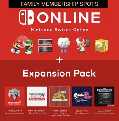 Nintendo Switch Online Family Membership （12 Months） + Expansion Pack - 1 Spot
