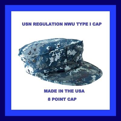 NEW NWU TYPE I WORKING USN US NAVY 8 POINT CAP BLUE DIGITAL BLUEBERRY ALL SIZES