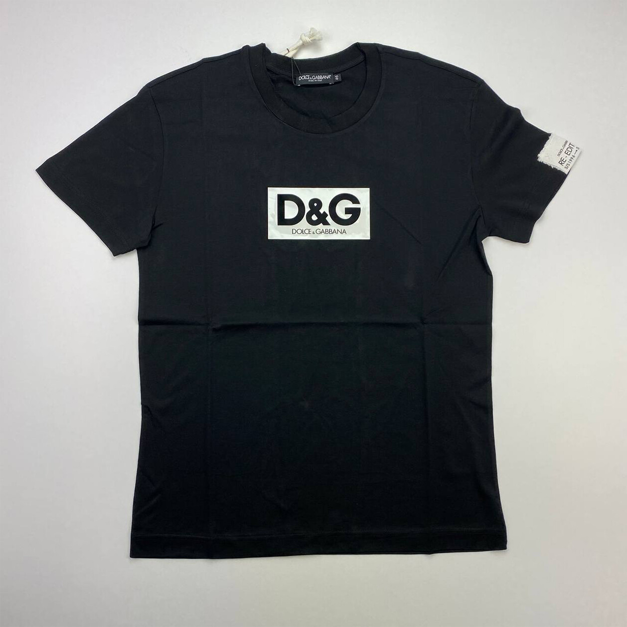 【関税＆送料込み】Dolce & Gabbana 'Maiolica' Logo Patch T- Dolce & Gabbana Logo Print Patch T-Shirt Short Sleeve Black