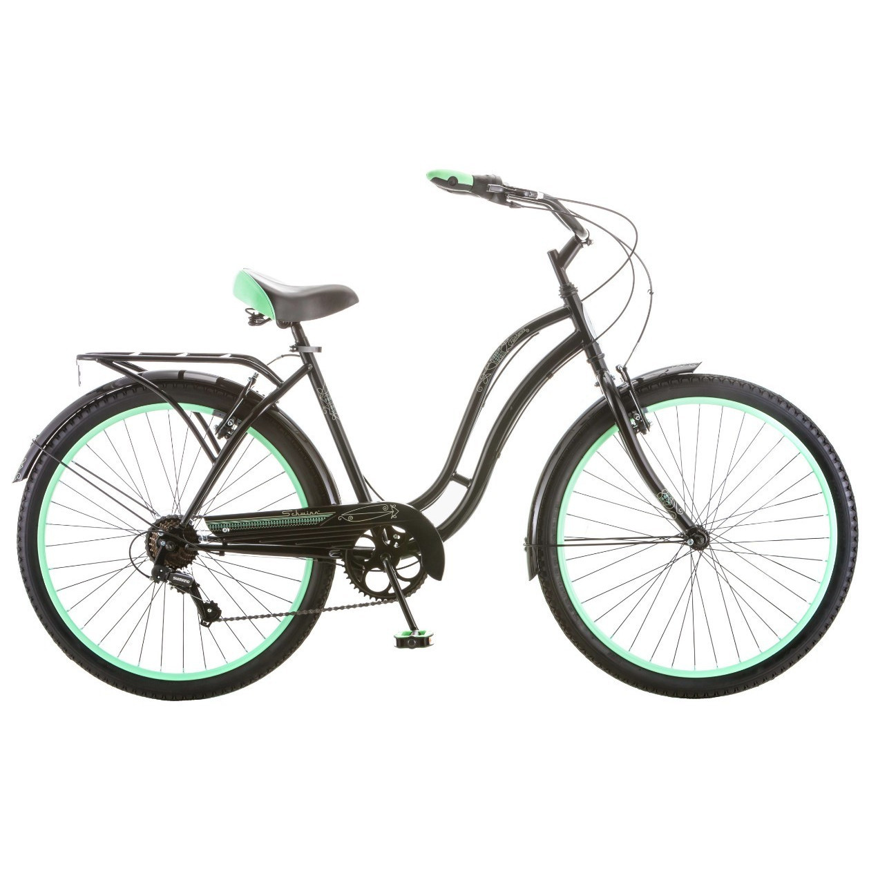 Womens Beach Cruiser Bike 7 Speed 26" Bicycle Rack Ladies City Cruising Black