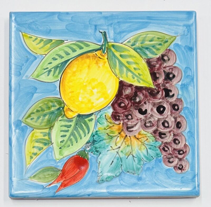 Vietri Pottery - 6’’ X 6’’ Lemon Tile Made by Hand in Italy
