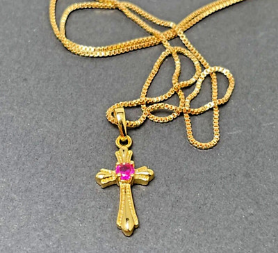 Korea Gold 24K Plated Cross Necklace for Girls with Box Chain, Length 18" Inches