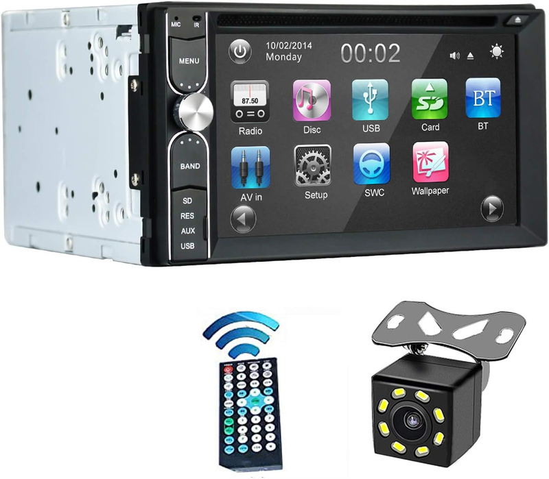 Double Din Car Stereo with Backup Camera, DVD/CD/AM/FM Player, Bluetooth, Capaci