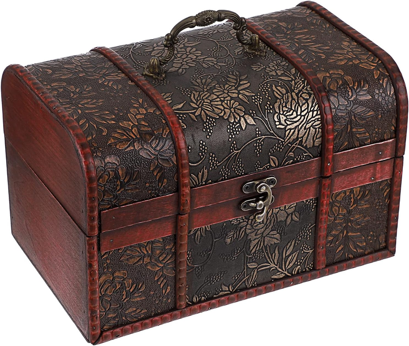 Vintage Treasure Chest, Pirate Keepsakes Box for Kids Gifts, Wooden Storage Box