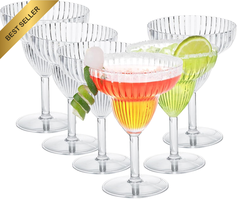 Set of 6 Acrylic Margarita Glasses, 14 Oz Plastic Stemmed Cocktail Glasses, Clea