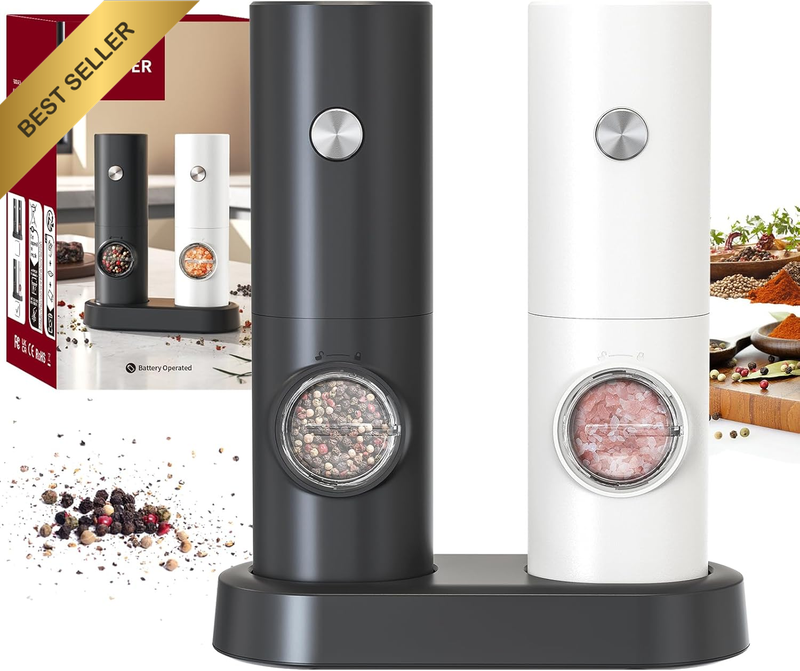 Electric Salt and Pepper Grinder Set Battery Operated Spice Grinder with Storage