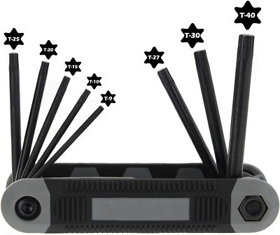 8 Pc Folding Torx Star Bit Key Driver, T9 T10 T15 T20 T25 T27 T30 T40, BSPHK8T