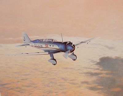 KOIKE SHIGEO ''KAIKAZE'' MITSUBISHI KARIGANE LIAISON PLANE JAPAN LITHOGRAPH