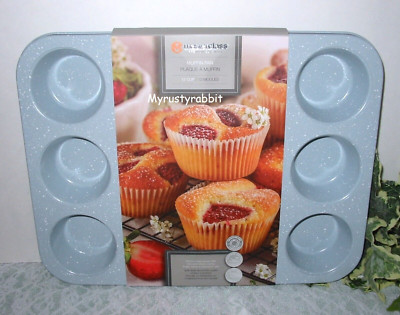 Masterclass Premium Muffin Pan 12 Cup Non Stick Heavy Gauge Steel BLUE Speckled