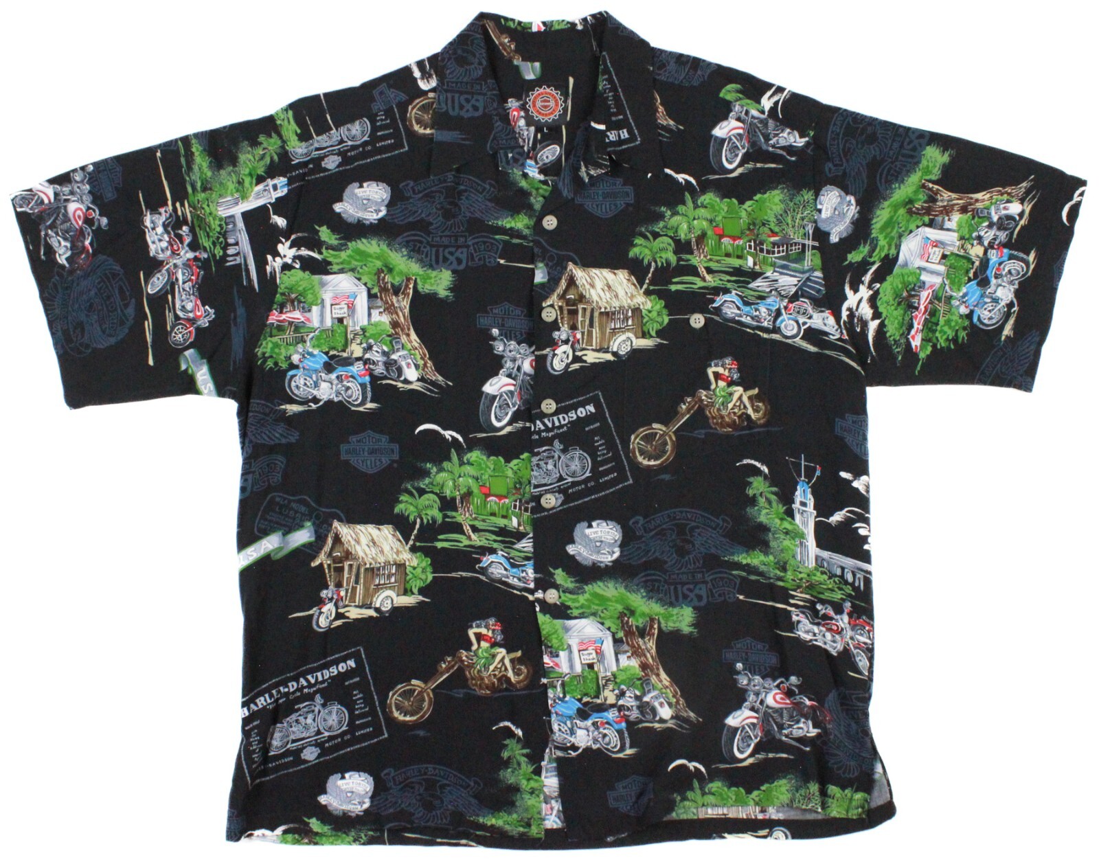 HarleyDavidson Vintage Made In USA Rayon Motorcycle Hawaiian Shirt