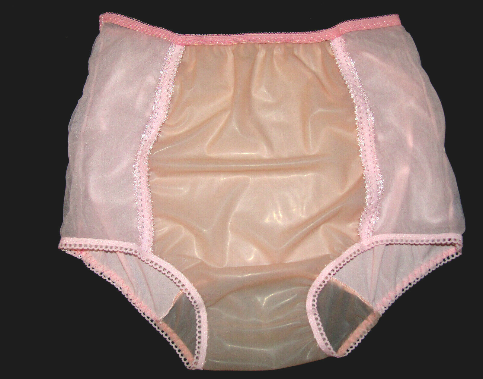 Custom Pink Sanitary Nylon Lace Granny latex gusset panties 7/8 Front