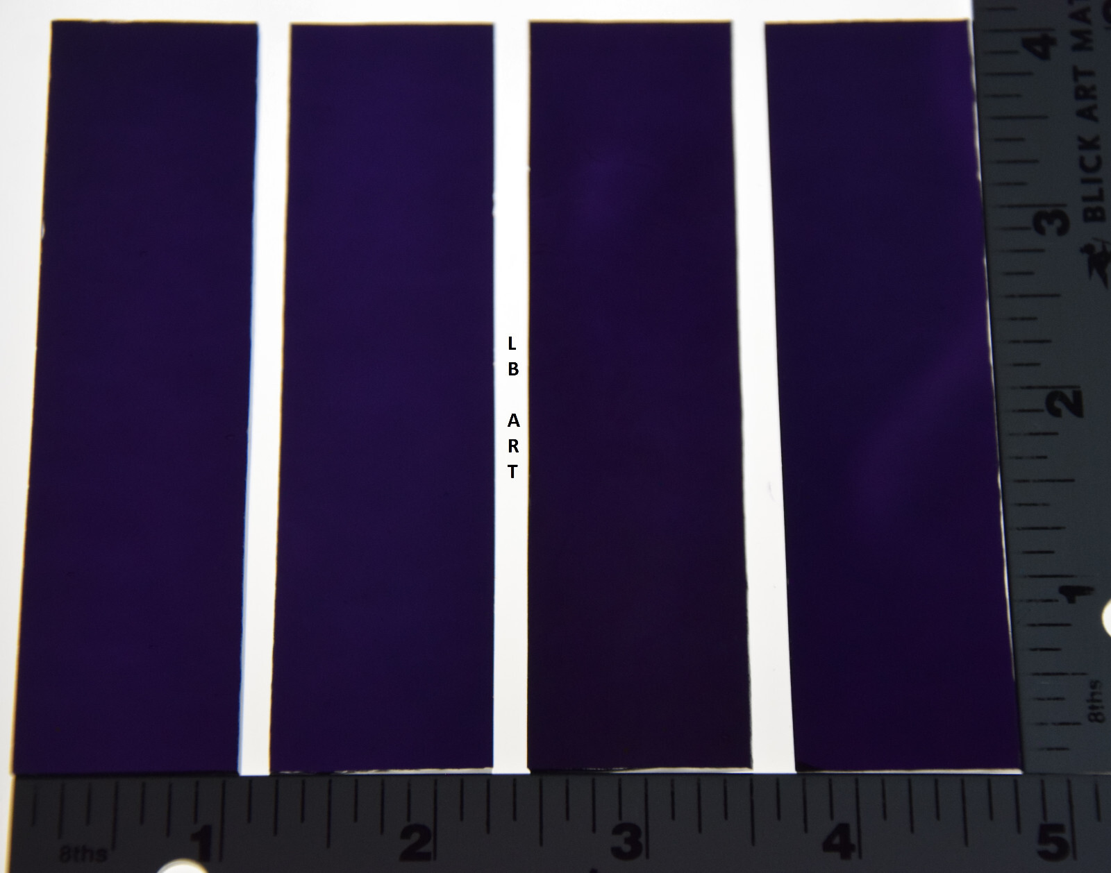 1128.31-4 pcs 1" x 4" IRIDIZED DEEP ROYAL PURPLE BULLSEYE 3mm THICK GLASS 90 COE