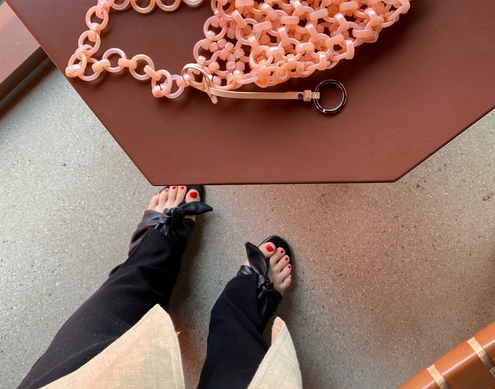 Pre-owned Handmade Women Lamb Skin Leather Bow Tie Mule Slide Sandals Shoes Sander Minimal In Black