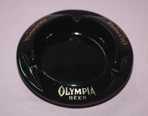 VINTAGE COLLECTIBLE  ADVERTISING OLYMPIA BEER  - ASHTRAY BLACK GLASS