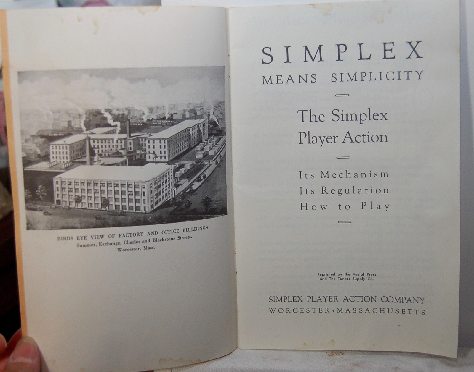 SIMPLEX PIANO PLAYER CO.  Simplex Player Action Manual