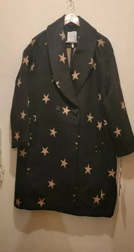 Pre-owned Avec Les Filles Star-print Wool Coat Black/camel Stars Sz M